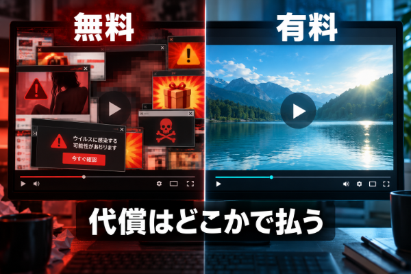 無料エロサイトと有料サイトの違い|広告と偽警告の有無