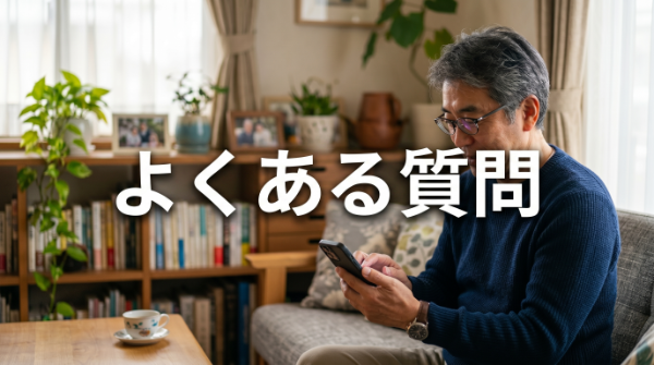 スマホでFAQをチェックしている男性