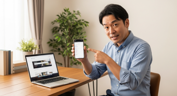 FANZAのライフハックを披露する男性